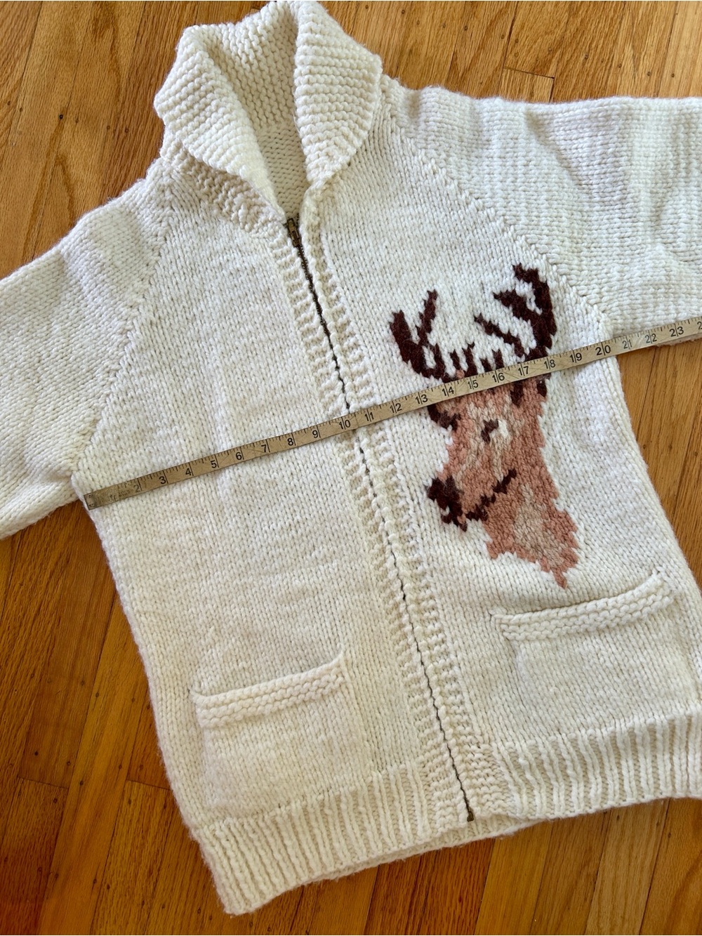 Vintage White Knit Deer Sweater Zipper Cardigan - Picture 4 of 5